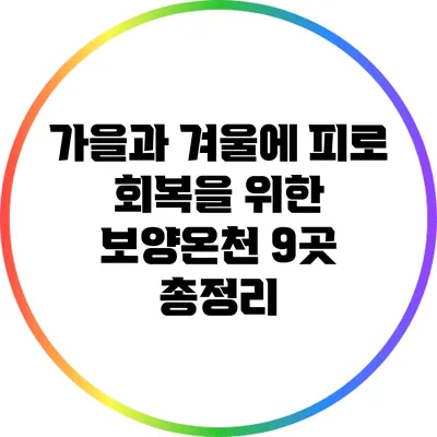 가을과 겨울에 피로 회복을 위한 보양온천 9곳 총정리