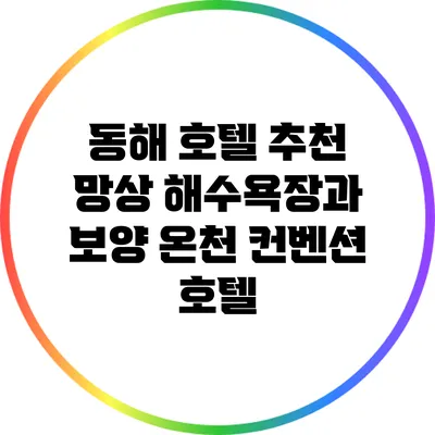 동해 호텔 추천: 망상 해수욕장과 보양 온천 컨벤션 호텔