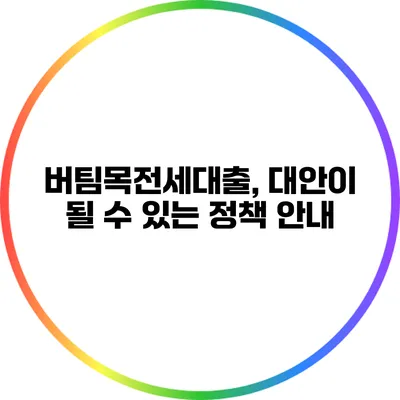 버팀목전세대출, 대안이 될 수 있는 정책 안내