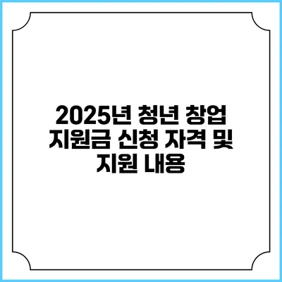 2025년 청년 창업 지원금 신청 자격 및 지원 내용