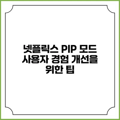 넷플릭스 PIP 모드 사용자 경험 개선을 위한 팁